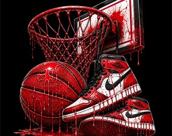 Design PNG de Basquete Vermelho | Arte de Cesta e Tênis de Basquete | Gráfico de Basquete Vermelho | PNG de Tênis de Basquete | Moda Urbana para Basquete