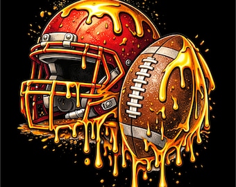 Diseño PNG de casco de fútbol americano con efecto de goteo / Arte de fútbol americano con efecto derretido / Gráfico de ropa urbana deportiva / Archivo de impresión DTF/DTG