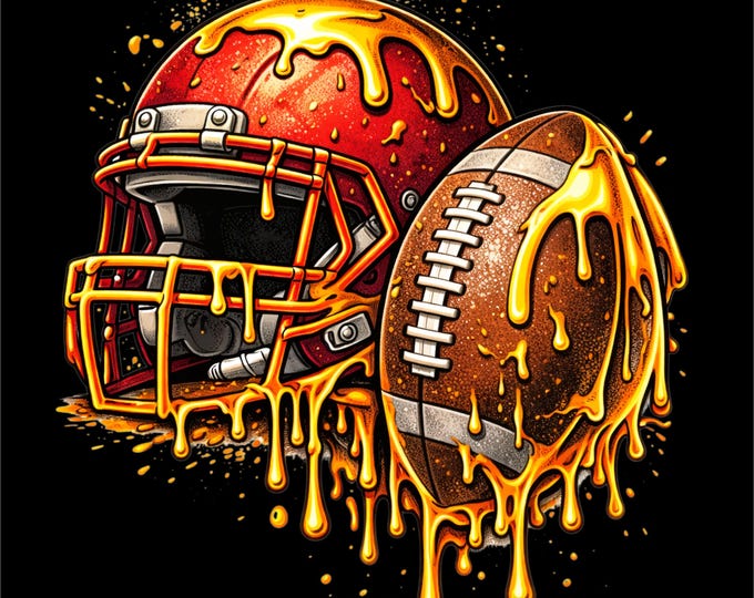Football Drip PNG | American Football Helmet Design | Melting Football Art | Sports Streetwear Graphic | DTF DTG Print File