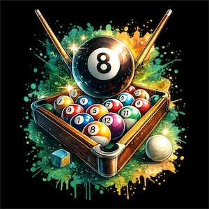 8 Ball Billiards Shirt PNG | Pool Ball T-Shirt Design | Billiard Sublimation Graphic | Pool Player PNG | Instant Download