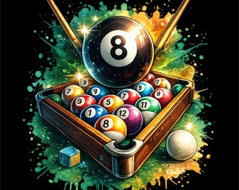 8 Ball Billiards Shirt PNG | Pool Ball T-Shirt Design | Billiard Sublimation Graphic | Pool Player PNG | Instant Download