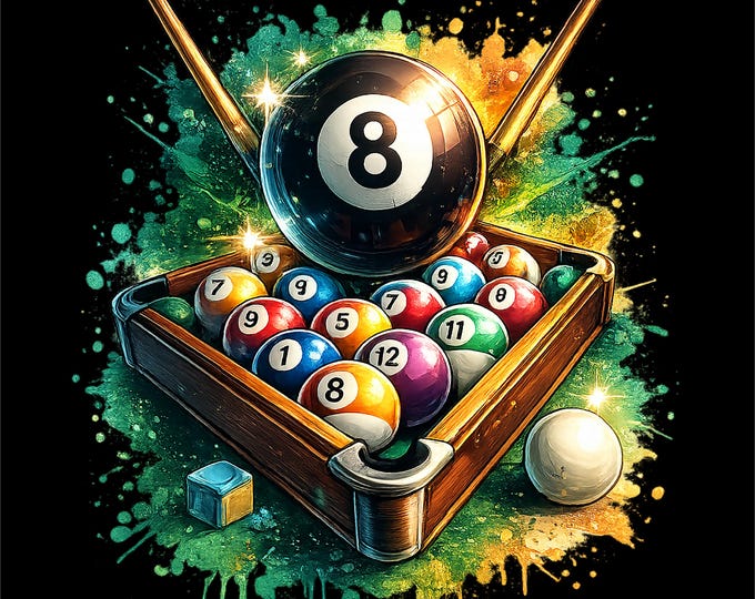 8 Ball Billiards Shirt PNG | Pool Ball T-Shirt Design | Billiard Sublimation Graphic | Pool Player PNG | Instant Download