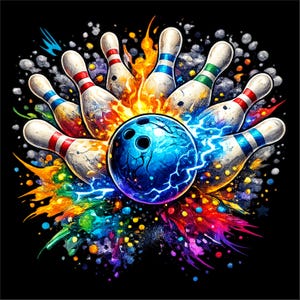 Bowling Strike PNG | Bowling T-Shirt Design | Color Splash Bowling Ball Graphic | Bowling Fan Shirt | Sports Sublimation PNG
