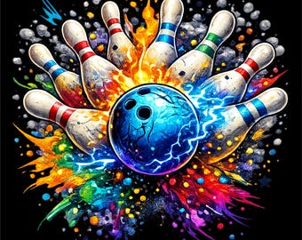 Bowling Strike PNG | Bowling T-Shirt Design | Color Splash Bowling Ball Graphic | Bowling Fan Shirt | Sports Sublimation PNG