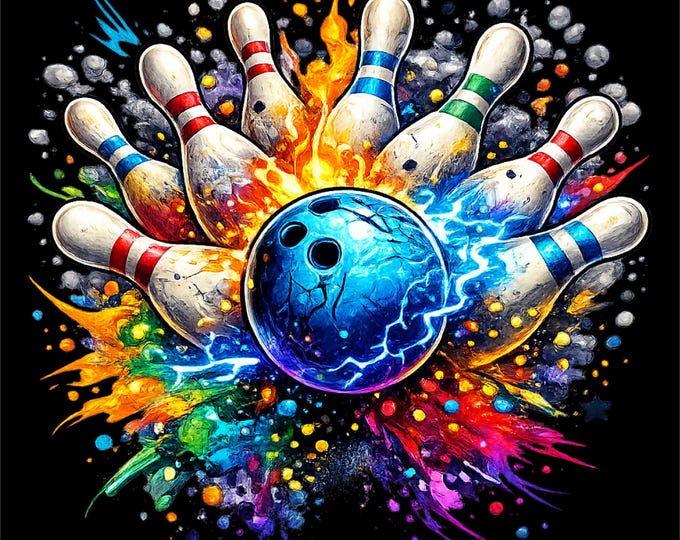 Bowling Strike PNG | Bowling T-Shirt Design | Color Splash Bowling Ball Graphic | Bowling Fan Shirt | Sports Sublimation PNG