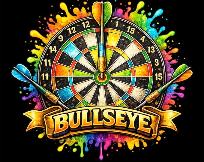 Bullseye Darts PNG | Color Splash Dartboard Design | Darts T-Shirt Graphic | Pub Game Wall Art | Dart Player Gift |  | Instant Download