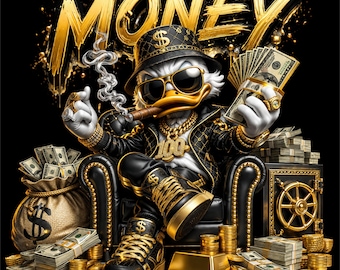 Money Duck PNG | Luxury Streetwear Duck Design | Rich Cartoon Character Graphic | Urban Money Art | DTF DTG Print File