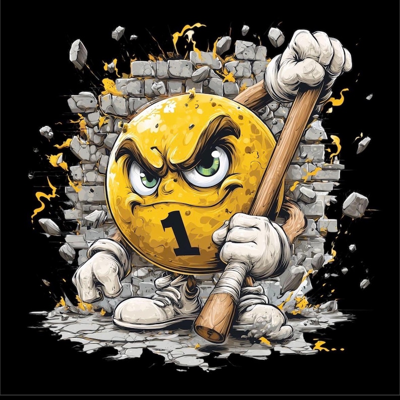 Angry Number 1 Pool Ball PNG | Billiards T-shirt Design (instant ...