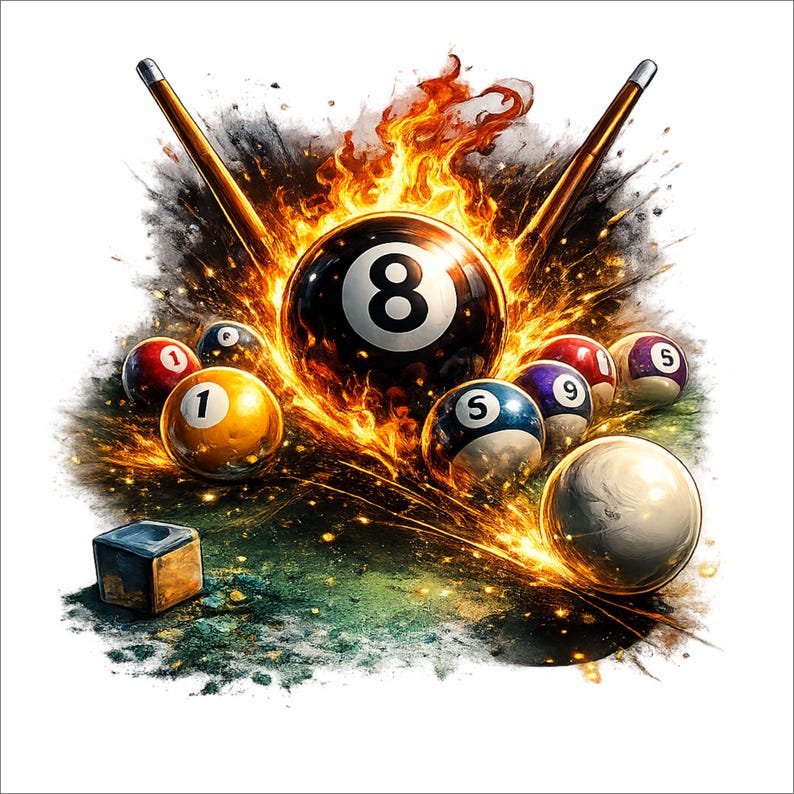 8 Ball Pool Fire Explosion PNG | Billiards Break Shot Design | Pool ...
