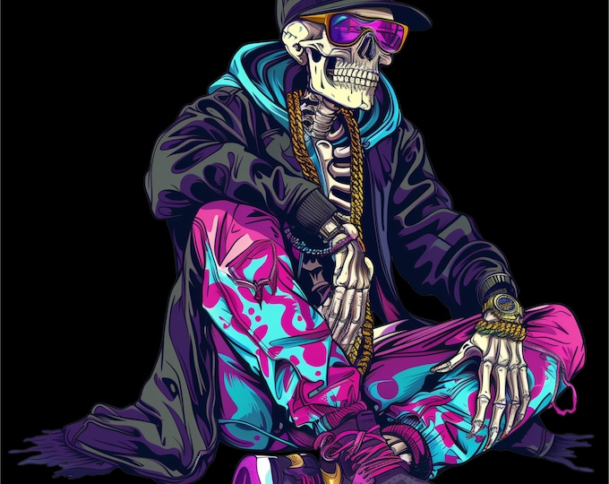Urban Skull PNG | Streetwear Skull Design | Hip Hop Skeleton Art | Neon Skull Illustration | Dtf Dtg Print File