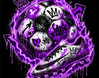 Purple Neon Soccer PNG | Graffiti Football Design | Glowing Soccer Ball Artwork | Urban Sports Graphic | Streetwear Football PNG |
