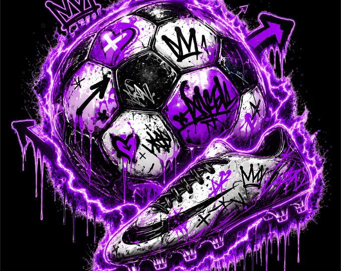 Purple Neon Soccer PNG | Graffiti Football Design | Glowing Soccer Ball Artwork | Urban Sports Graphic | Streetwear Football PNG |