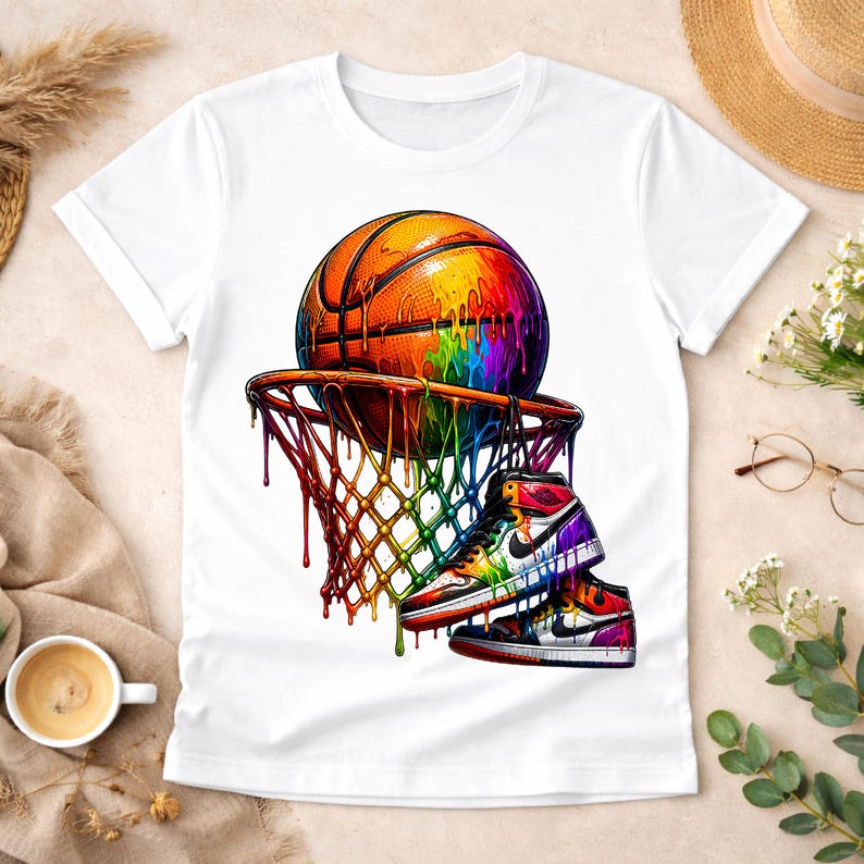 Basketball Hoop PNG | Drip Basketball & Sneakers Design | Streetwear Sports Graphic | Colorful Hoops Art | DTF DTG Print File image 7