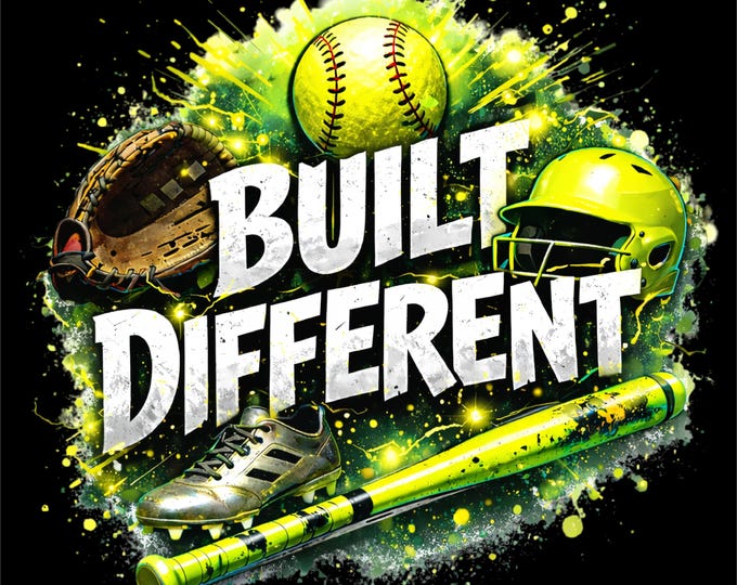 Softball PNG | Built Different Softball Design | Softball Player Shirt Graphic | Softball Sports Illustration | DTF DTG Print File