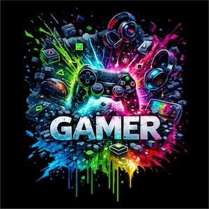 Colorful Gamer T-Shirt Design | Video Game PNG Graphic (Instant Download)