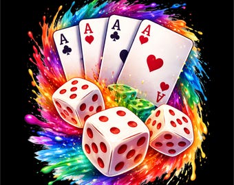 Aces and Dice PNG | Casino Dice Design | Playing Cards Illustration | Gambling Luck Art | Poker Dice Png | Dtf Dtg Print File