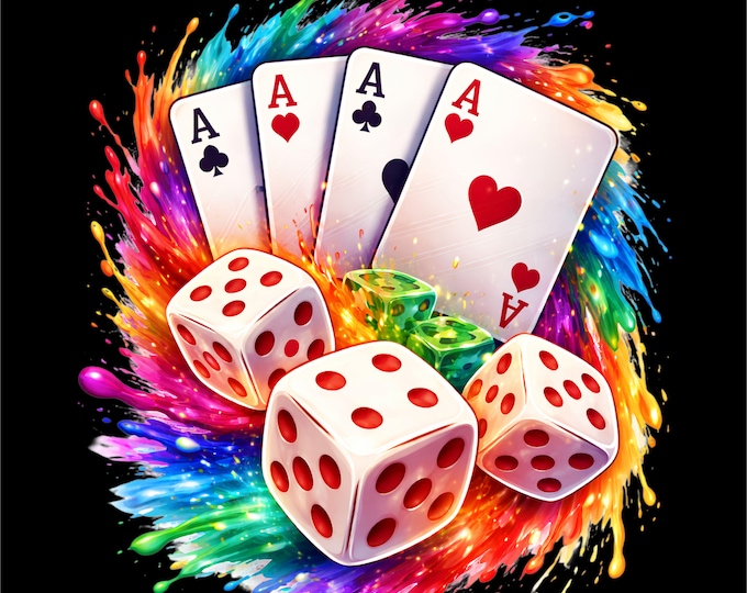 Aces and Dice PNG | Casino Dice Design | Playing Cards Illustration | Gambling Luck Art | Poker Dice Png | Dtf Dtg Print File