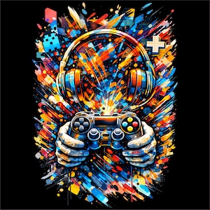 Gamer PNG | Gaming Controller Illustration | Color Splash Gaming Art | Gamer Streetwear Design | DTF DTG Print File