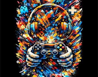 Gamer PNG | Gaming Controller Illustration | Color Splash Gaming Art | Gamer Streetwear Design | DTF DTG Print File