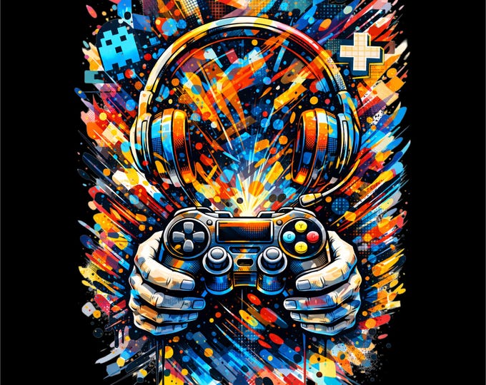 Gamer PNG | Gaming Controller Illustration | Color Splash Gaming Art | Gamer Streetwear Design | DTF DTG Print File
