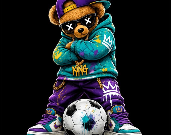 Soccer Bear PNG | Streetwear Teddy Design | Urban Football Bear Graphic | Graffiti Sports Art | DTF DTG Print File