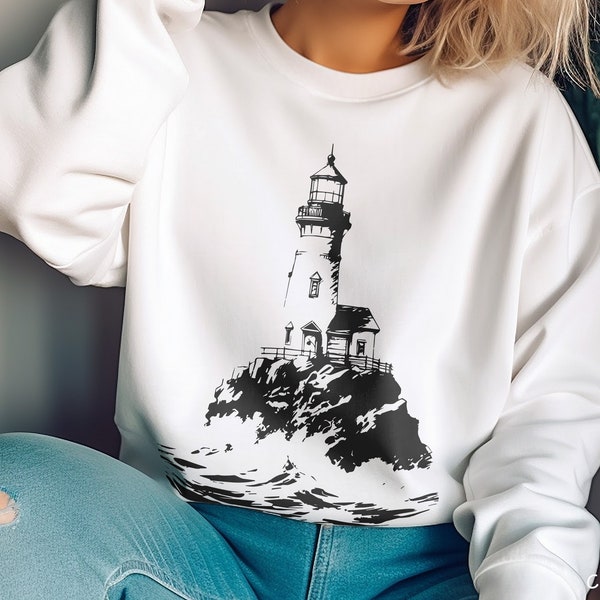 Lighthouse Sweatshirt Minimalist style Sweater Ocean Travel gift Beach Hoodie Vacation Atlantic Navigational Aid Maritime Men's gifts Tops