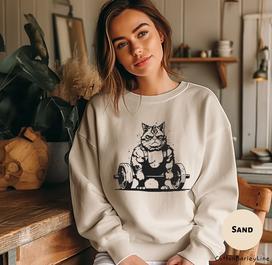 Cat Weightlifting Sweatshirt Funny Workout Sweater Gym Lifting Hoodie