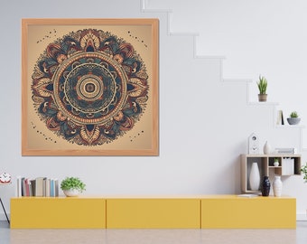 Lámina artística de mandala indio: Decoración de yoga espiritual (descarga digital)