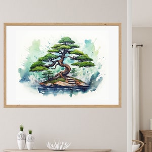 Zen Bonsai Printable Wall Art,Japandi Landscape.Instant Download Watercolor Zen Art. Japanese Wall Art. Spiritual Painting. Asian Wall Art