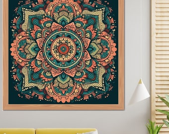 Lámina artística de mandala indio: Decoración de yoga espiritual (descarga digital)