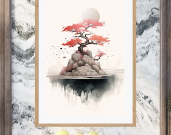 Watercolor Zen Garden Print: Japandi Landscape Art (Digital Download)