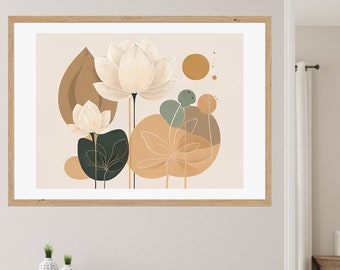 蓮の花のアートプリント：ボヘミアン風禅風ホームデコレーション（デジタルダウンロード）