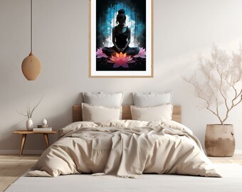 Lámina de meditación de yoga: Decoración de pared de loto espiritual (descarga digital)