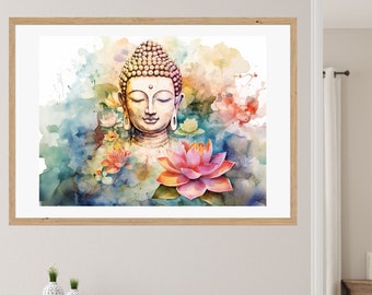 Buddha Lotus Blume Wand Kunst: Zen Landschaft Druck (Digitaler Download)