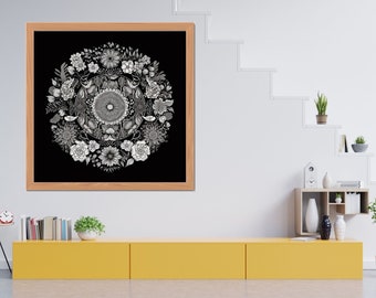 Lámina artística de mandala floral: Decoración de yoga esotérica (descarga digital)