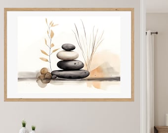 Impresión de piedras zen: Arte mural de meditación espiritual (descarga digital)