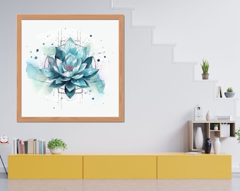 蓮の花の瞑想アート：スピリチュアルヨガプリント（デジタルダウンロード）