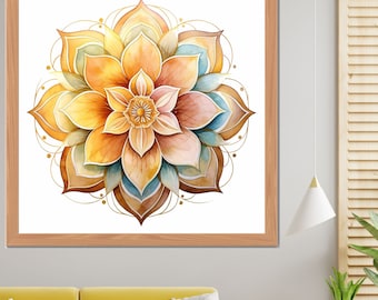 Arte de mandala de flor de loto: Impresión de meditación espiritual (descarga digital)