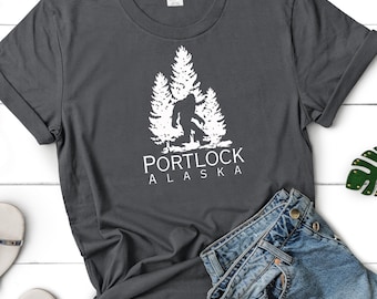 Portlock Alaska Geographical Unisex Jersey Kurzarm T-Shirt, State Womens Tshirt, Standort Herren T-Shirt, Cryptid Graphic Print Shirt