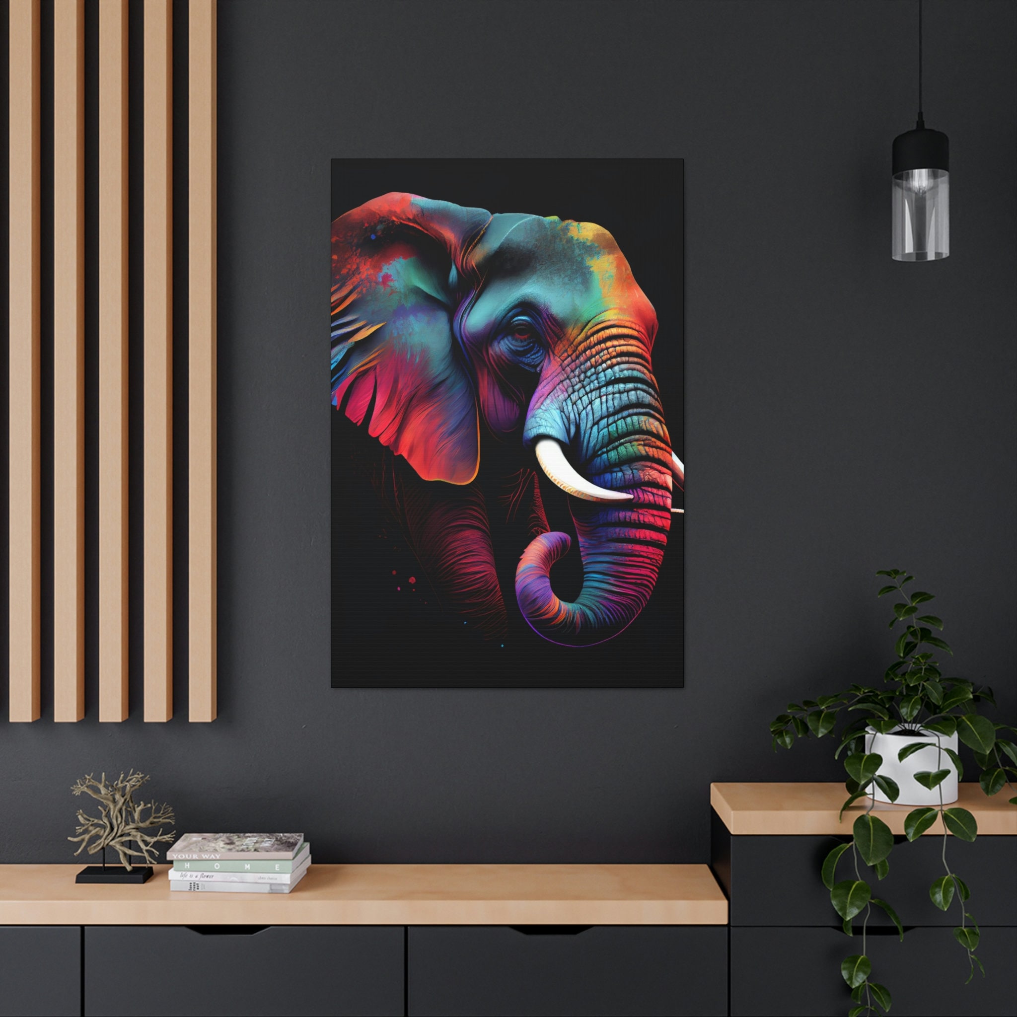 Abstract Colorful Elephant Painting on Canvas, Elephant Wall Art ...