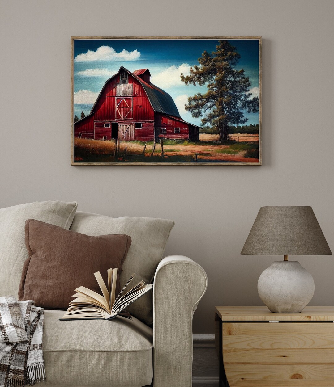 Printable Rustic Red Barn Oilpainting, Country Wall Art Digital ...