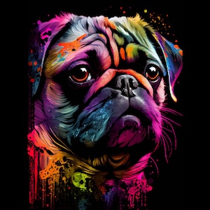 Abstract Colorful Pug Painting on Canvas, Pug Wall Art, Pug Wall Decor