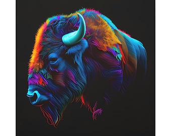 Abstract Colorful Bison Painting on Canvas, Bison Wall Art, Bison Wall Decor
