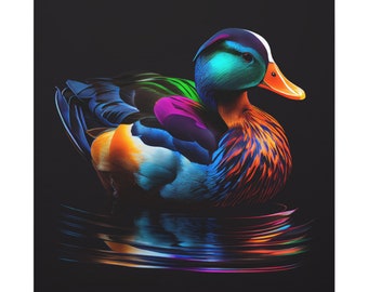 Abstract Colorful Duck Painting on Canvas, Duck Wall Art, Duck Wall Decor