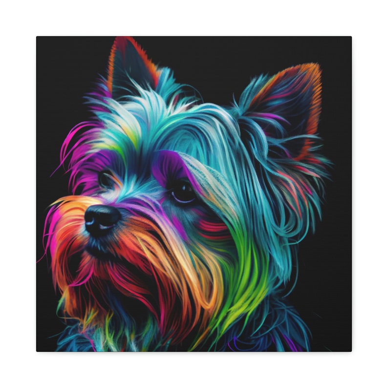 Abstract Colorful Neon Yorkshire Terrier Painting on Canvas, Yorkshire