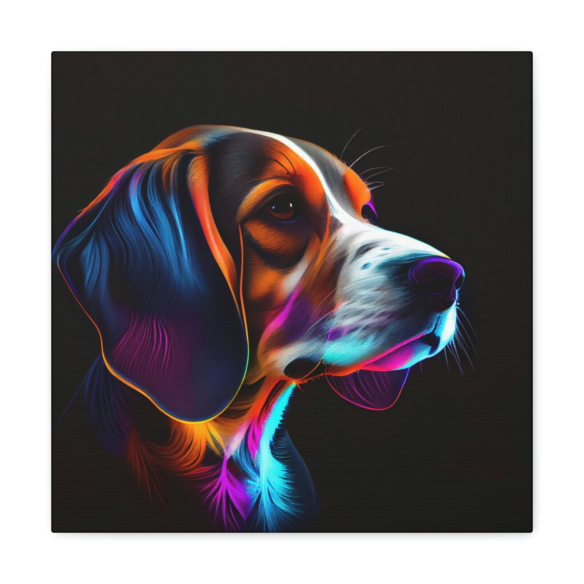 Abstract Colorful Neon Beagle Painting on Canvas, Dog Wall Art