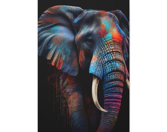 Abstract Colorful Elephant Painting on Canvas, Elephant Wall Art, Elephant Wall Decor