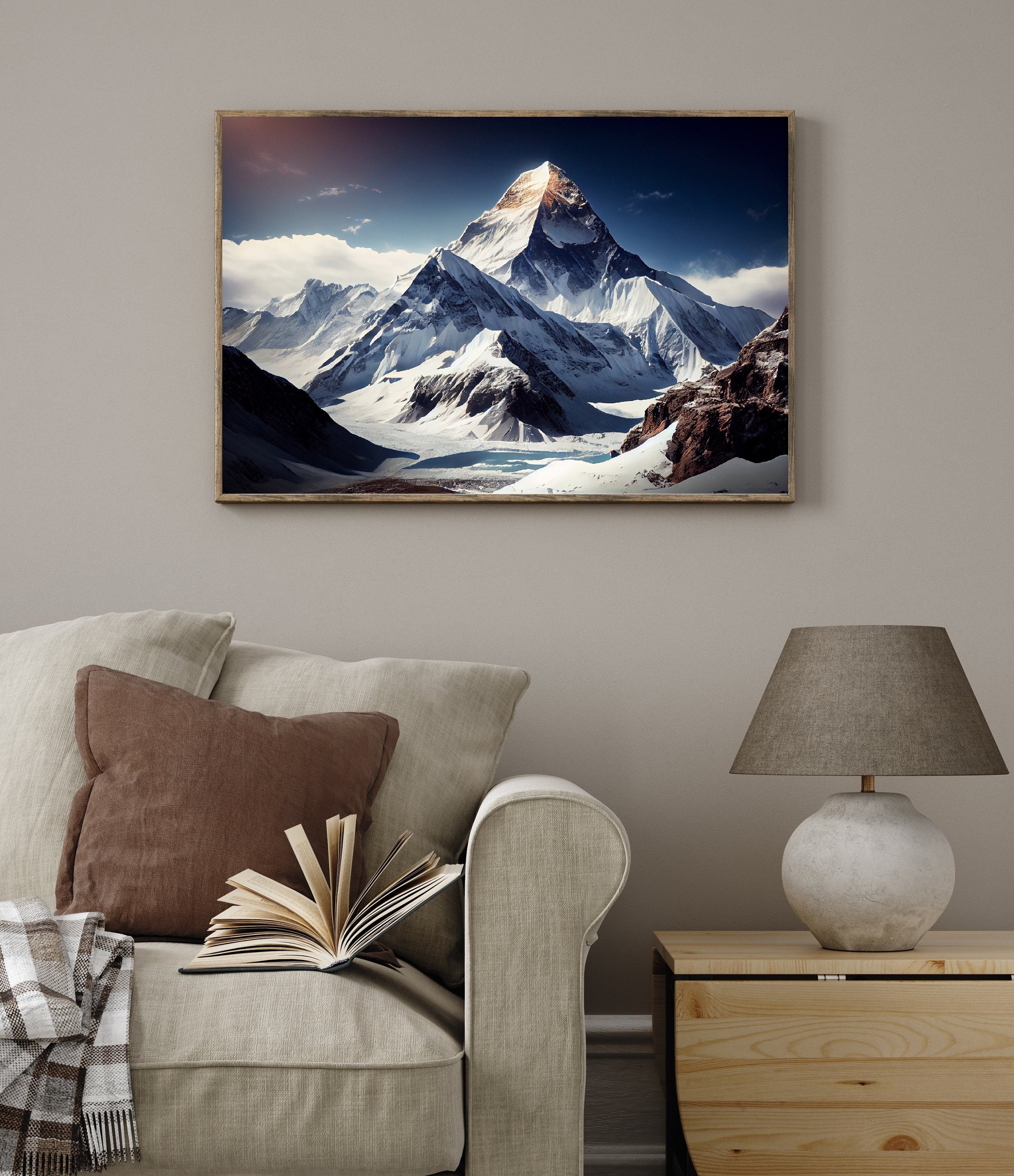 Mount Everest Painting, Landscape Painting, Mountain Range, Nature