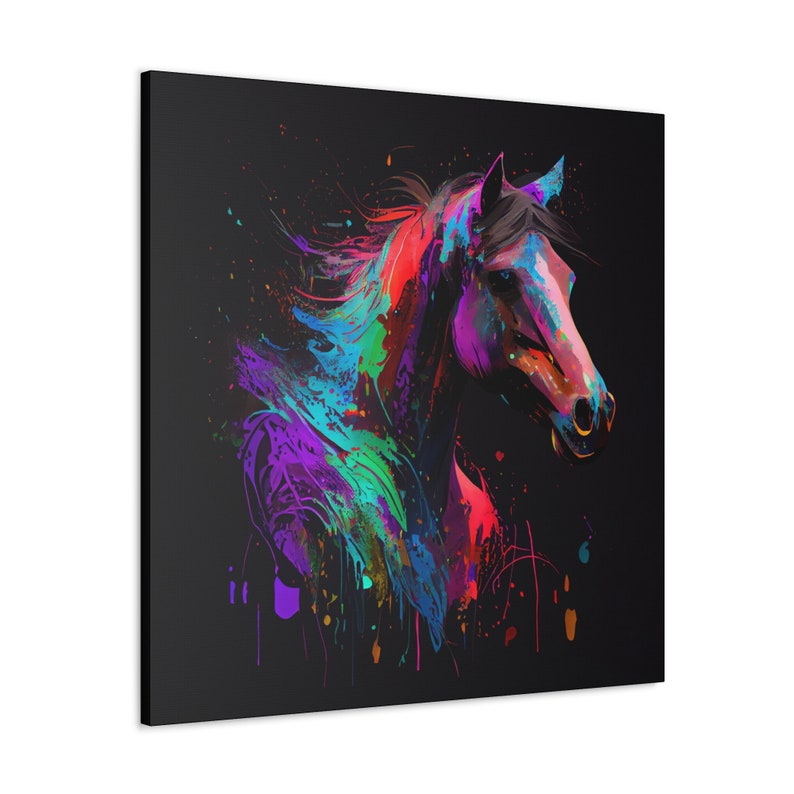 Abstract Colorful Horse Painting on Canvas, Stallion Wall Art, Horse Wall Decor image 2
