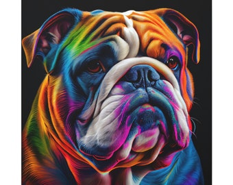 English Bulldog Painting on Canvas, Abstract Colorful Neon Dog Wall Art, English Bulldog Poster